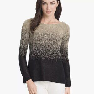 White House Black Market Sweater S Metallic Lurex Black Gold Flare Sleeve